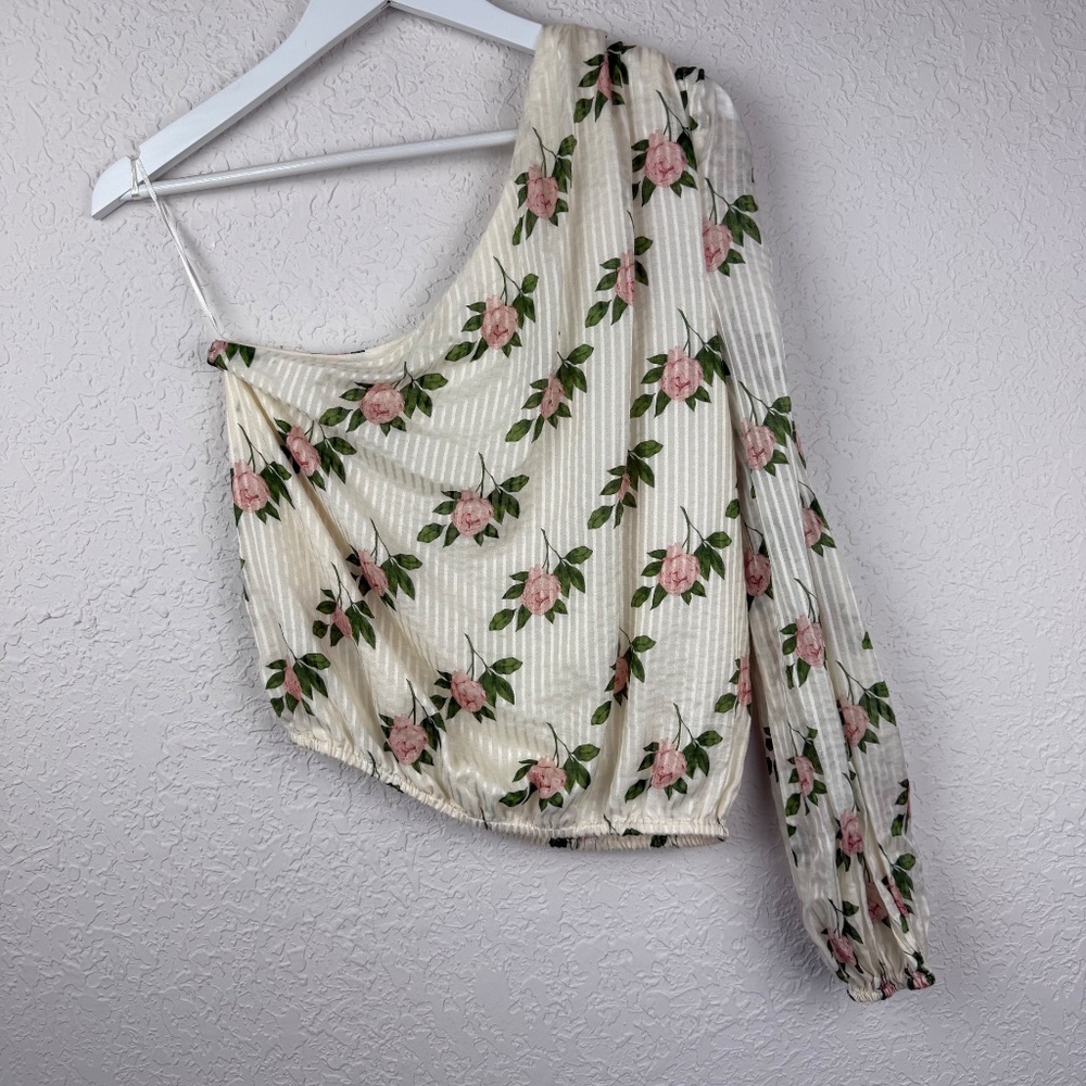 Cami NYC Womens Lenore Rose Silk Blend Asymmetrical Ruched Puff Sleeve Blouse - Picture 3 of 11